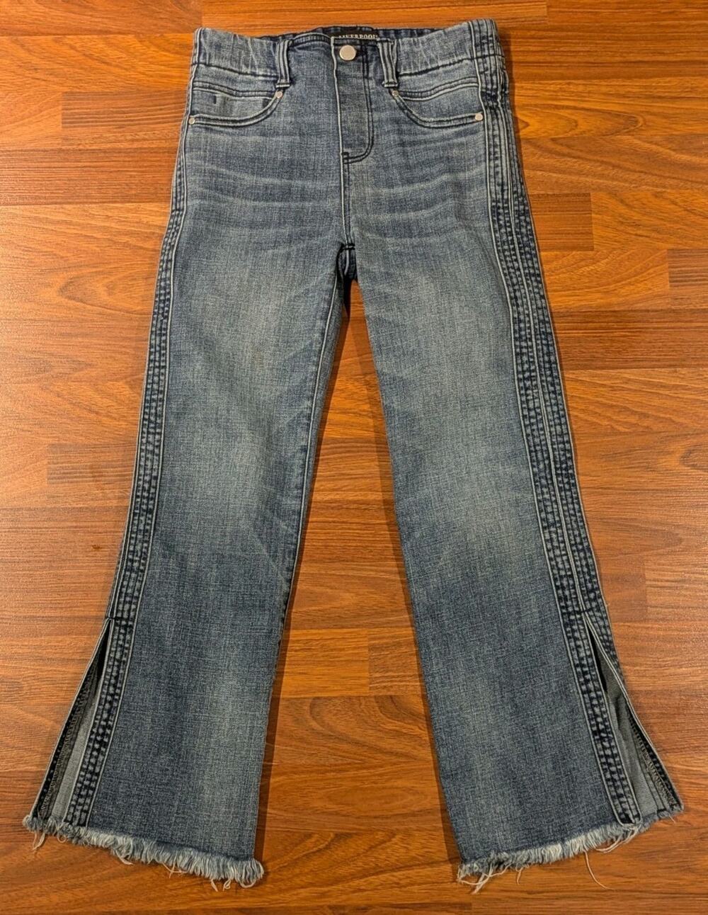 Y2K Liverpool Los Angeles Women Jeans Raw Hem Flare Bootcut Side Slit Blue Denim